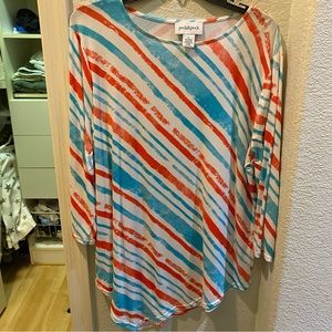 Peck & Peck Womens Blue and Orange Diagonal Striped Flowy Tunic Shirt Size XL